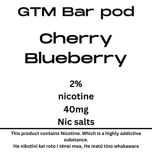 GTM Bar Cherry Blueberry 40mg Nic Tote Pod
