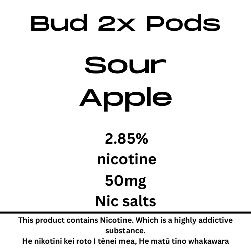 Bud Sour Apple 8000puffs 28mg Nic Salt 2 pods 